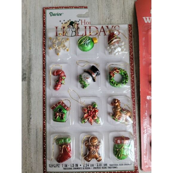 Miniature snowflake candy cane snowman face ornament Xmas set glitter - Picture 4 of 9